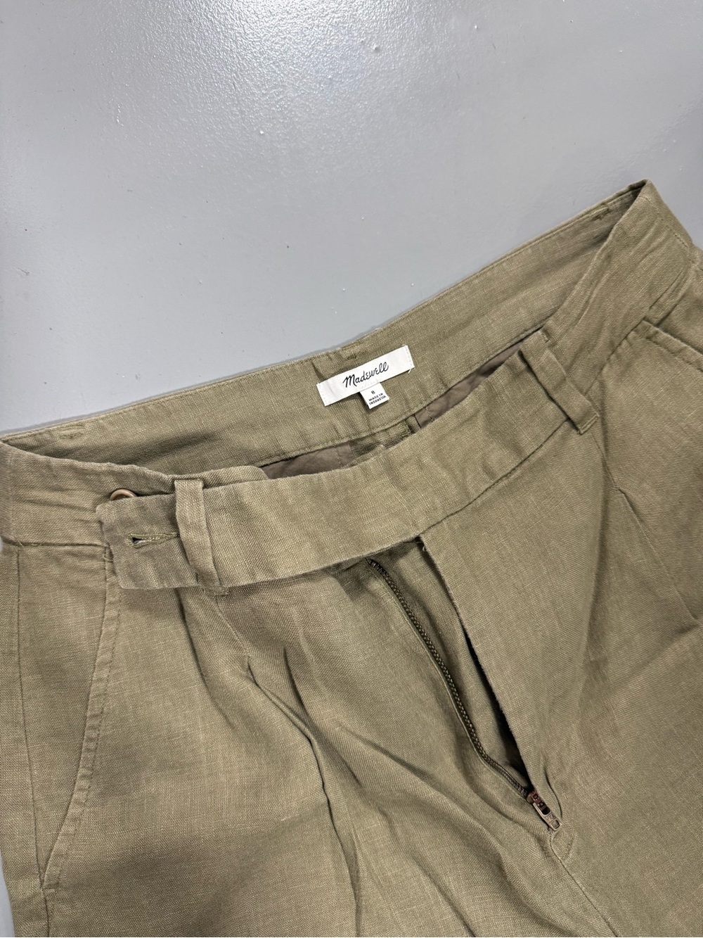 Madewell Wide Leg Olive Green Linen Blend Pants size 8 - Picture 2 of 3